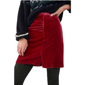 ANTHROPOLOGIE NWT Montie Velvet Ruched Mini Holiday Skirt In Red - Size 12